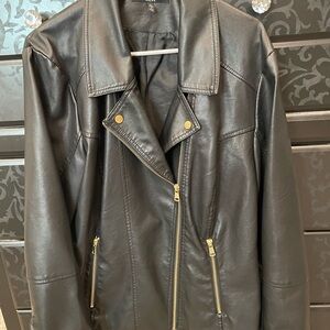 Baccini Black Faux Leather Jacket with Gold Accents 3X
